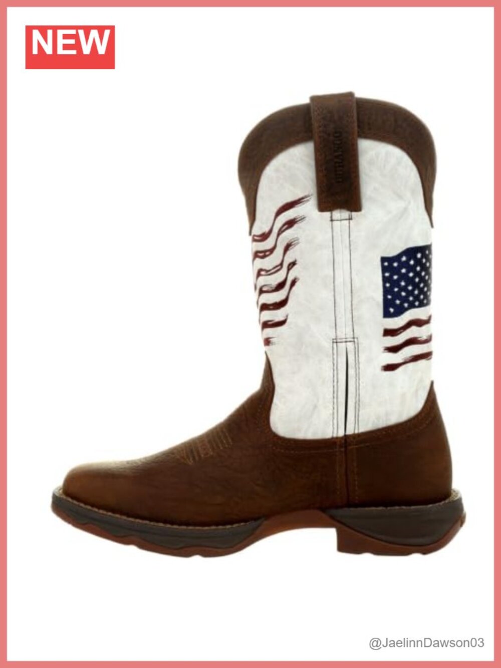 Western Mid-Calf Boots with Flag Embroidery Full-Grain Leather